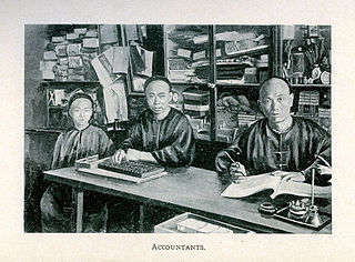 Chinese accountants at work in their store